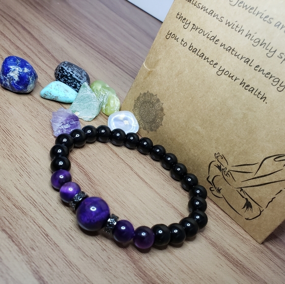 TIGER EYE BRACELET WITH BLACK ONYX BEADS FOR MEN AND WOMEN - Picture 5 of 11